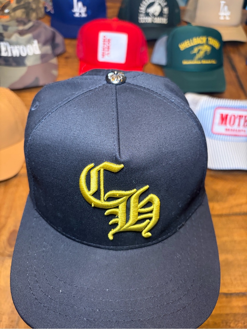 Chrome Hearts Black Cap with Gold CH Gothic Logo